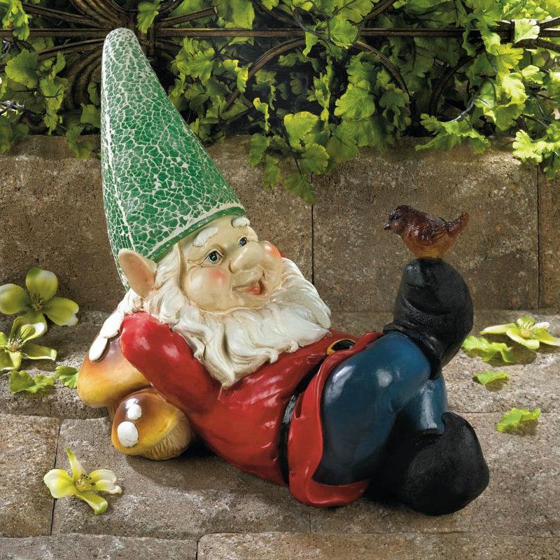 Gnome With Bird Statue For Garden