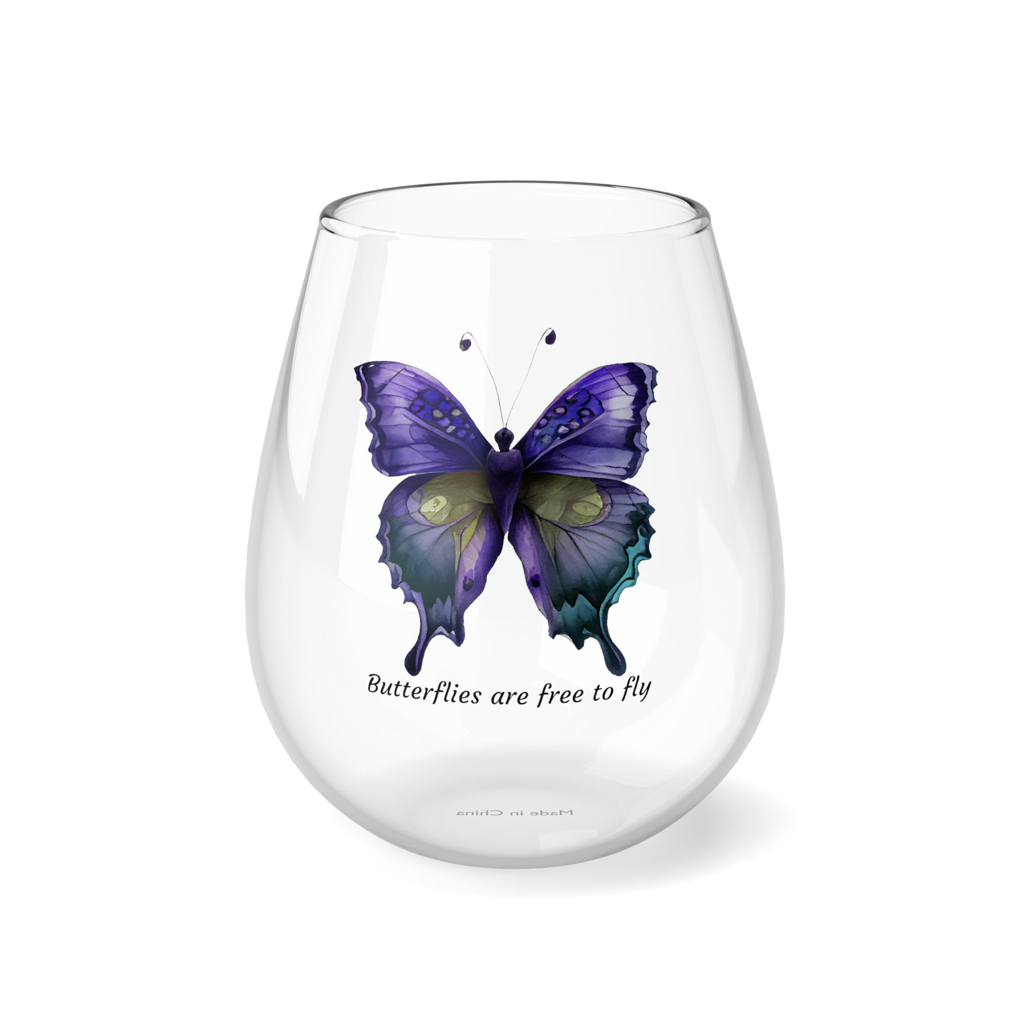 Butterflies are Free to Fly Stemless Wine Glass, 11.75oz