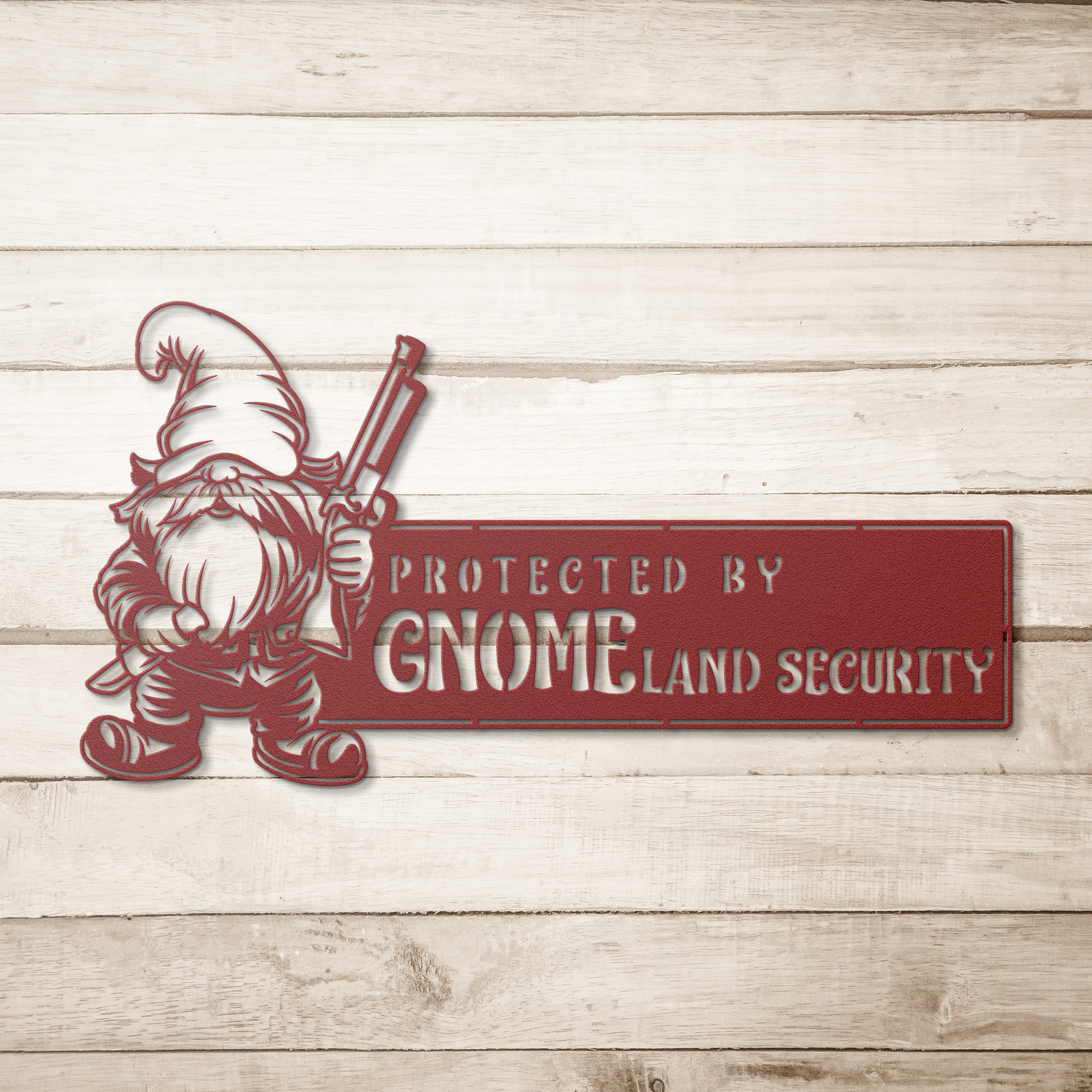 Gnome Welcome Sign Protected By Gnomeland Security