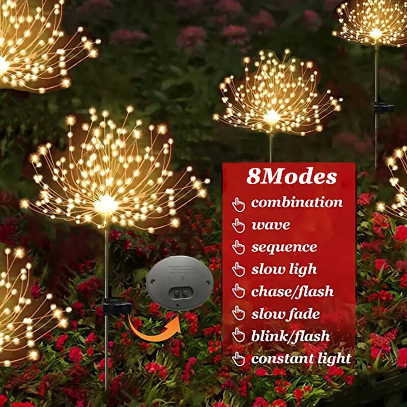 150LED Solar Garden Light 8 Lighting Modes Firework