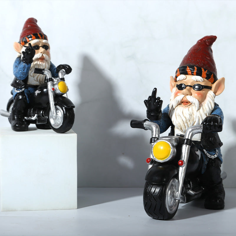 Biker Motorcycle Rider Garden Gnome Figurine Outdoor Ornaments