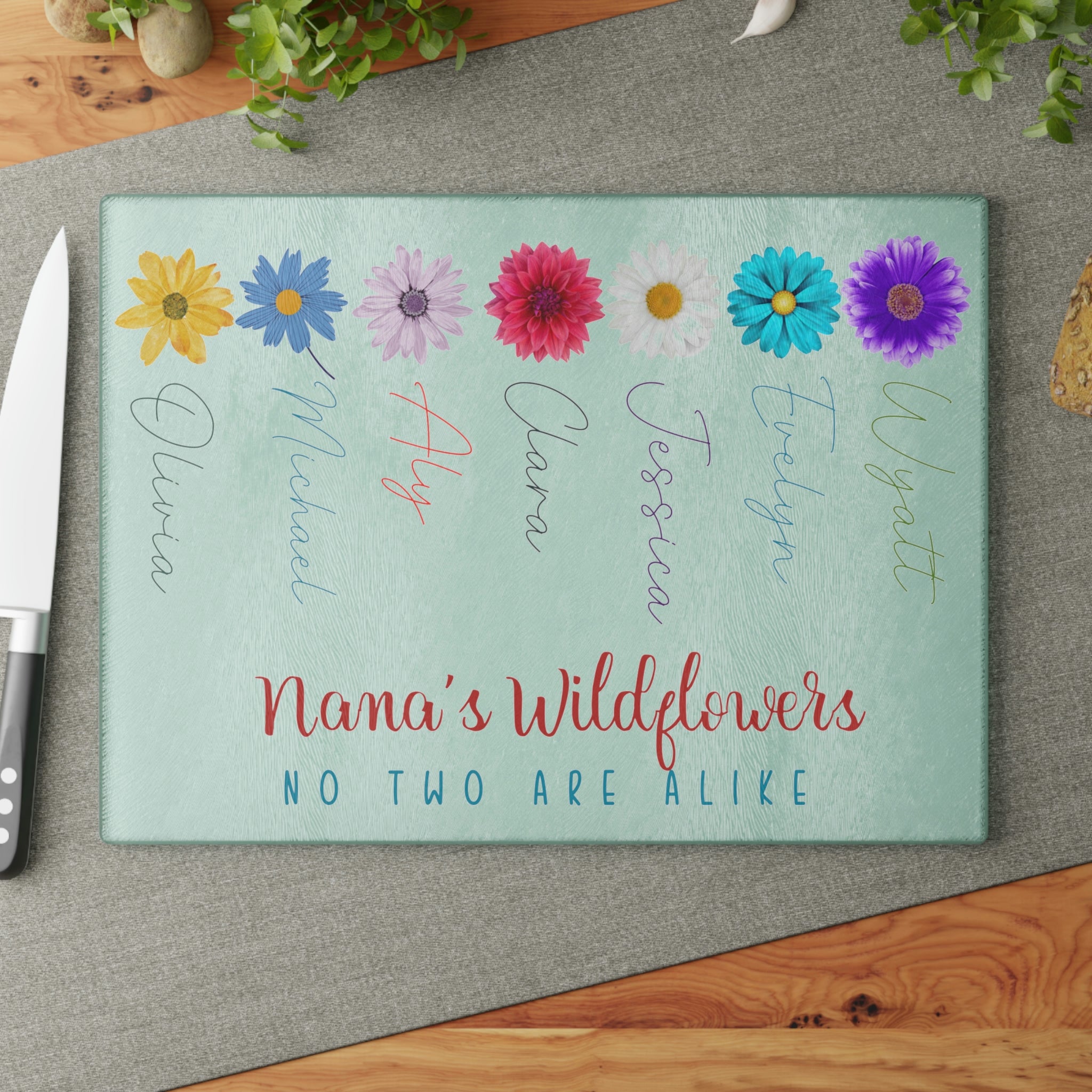 Nana Gift | Gift For Grandma |  Grandma Birthday Gift | Wild Flower Personalized Cutting Board | Great Grandma Gift