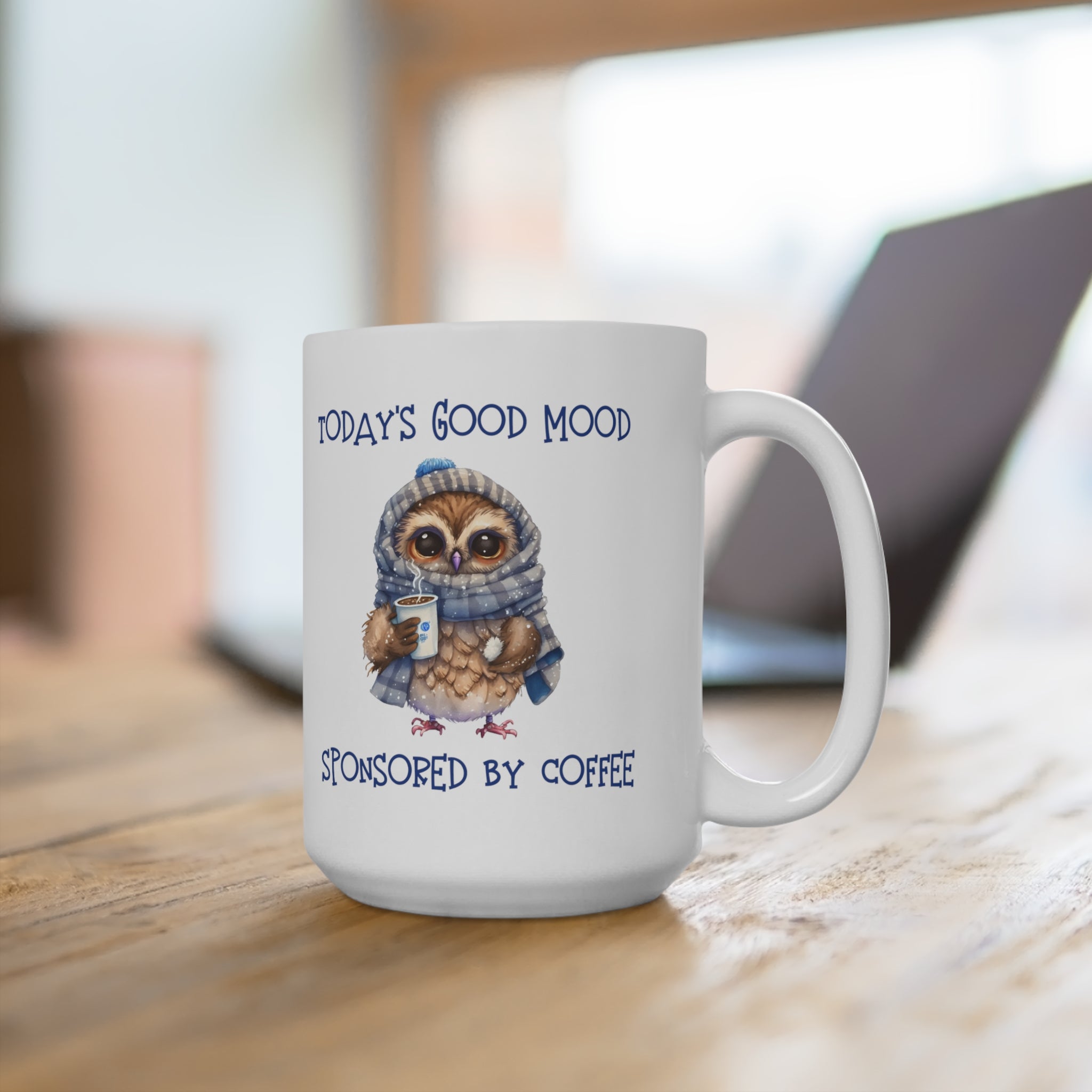 Owl Coffee Mug 15 ounce Ceramic Good Mood Coffee Owl Coffee or Tea Cup