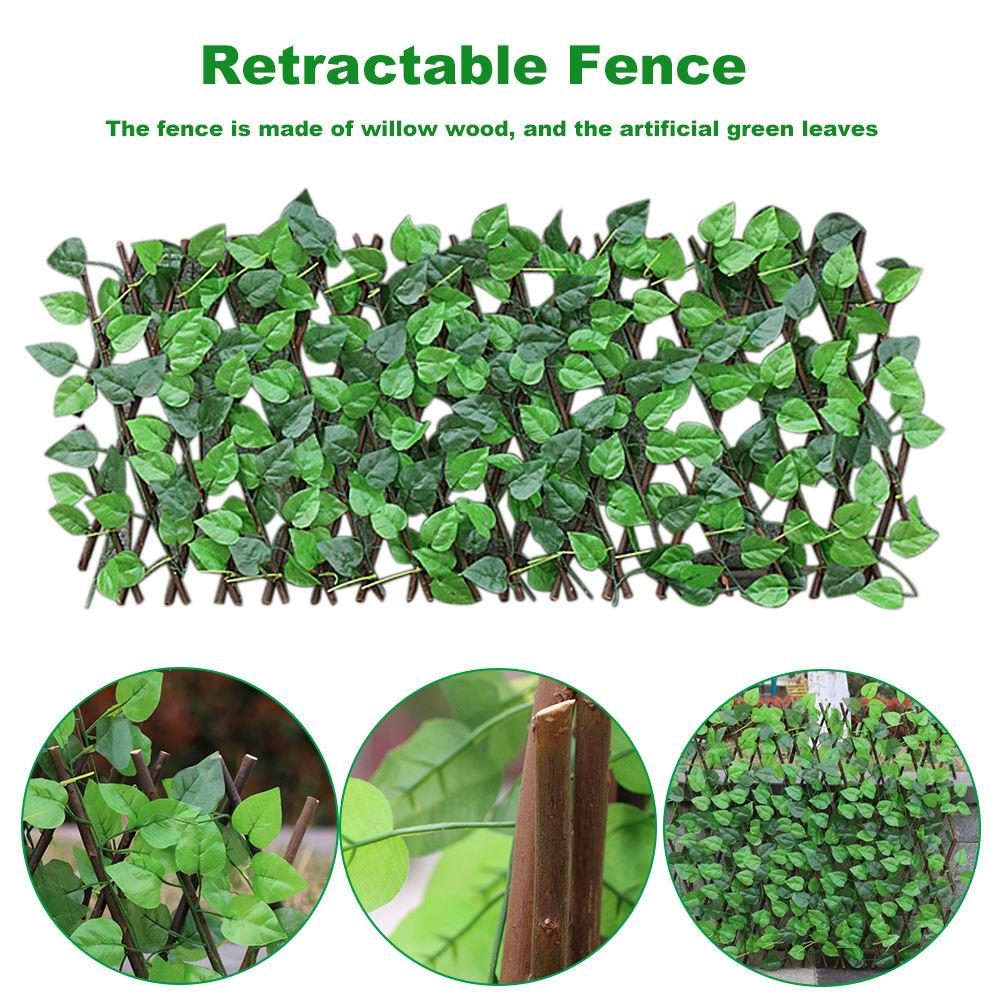 Retractable Artificial Garden Fence Expandable Faux Ivy Privacy Fence Wood Vines Climbing Frame Gardening Plant Home Decorations.