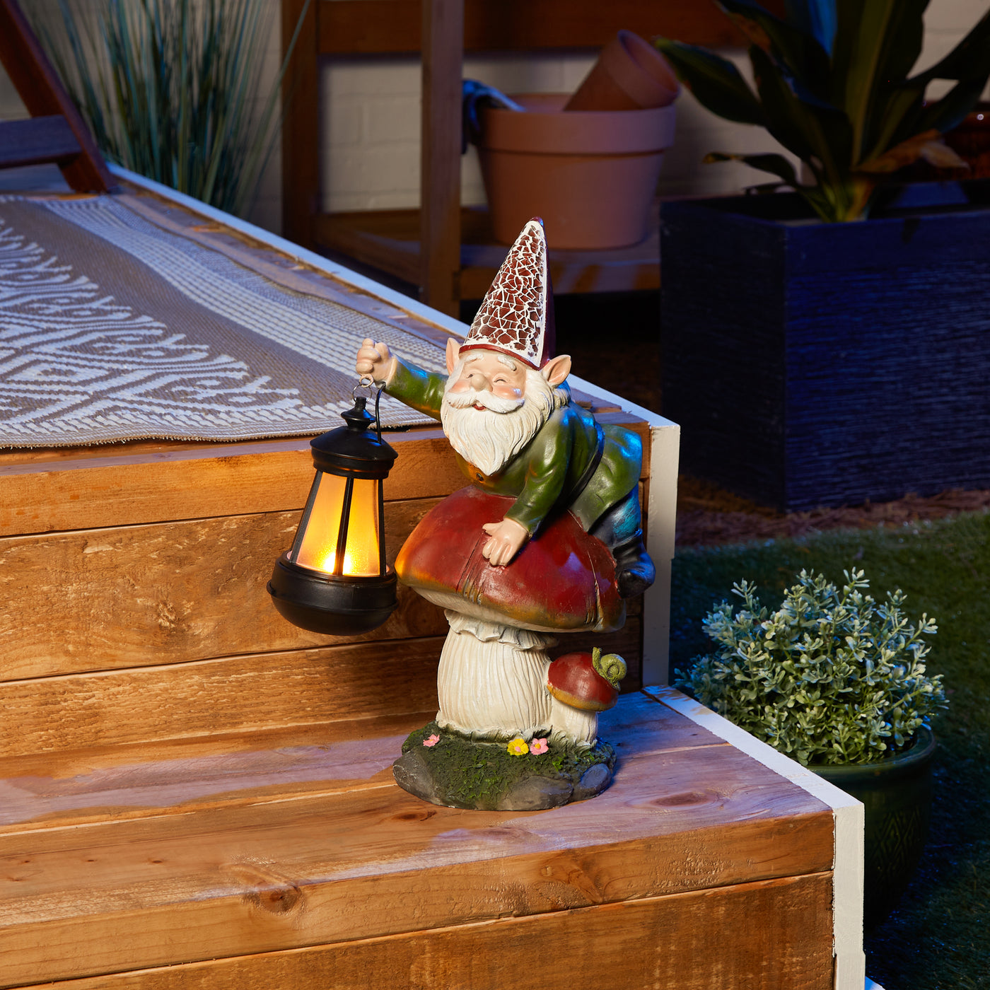Gnome on Mushroom Solar Garden Light