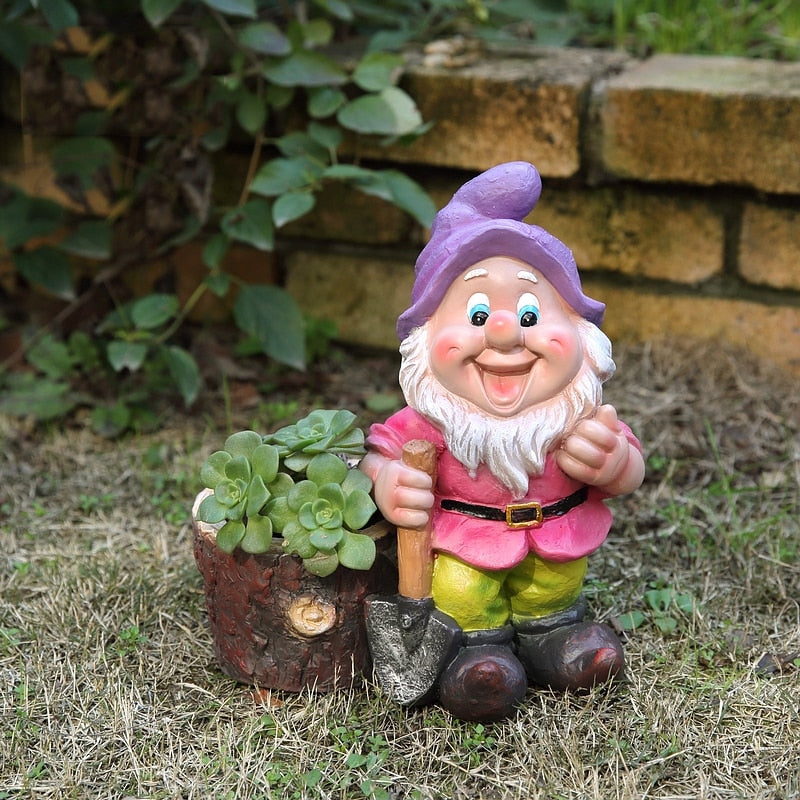 Country Gnome with Flower Pot & Shovel Garden Gnome