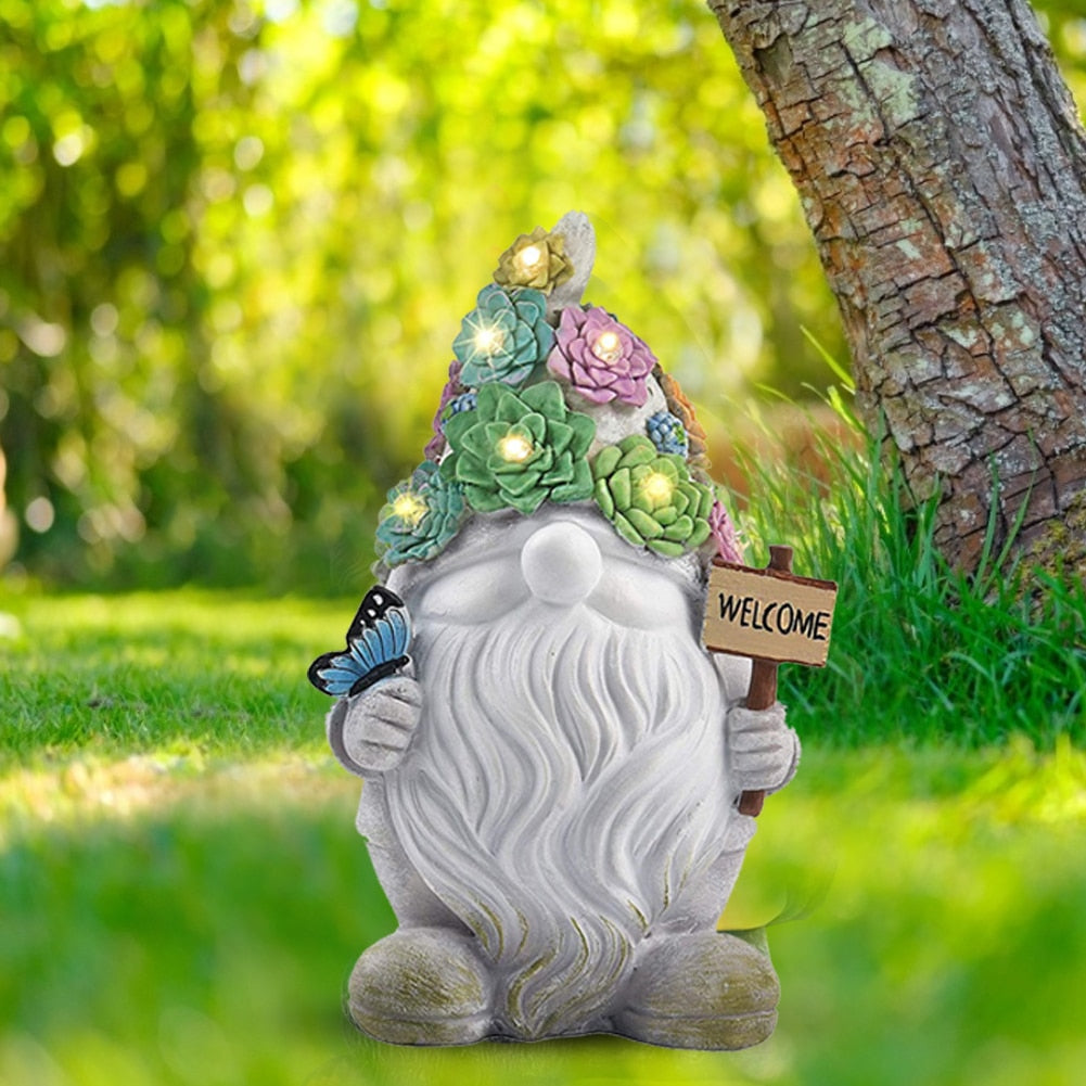 Funny Garden Gnome Resin Figurines Model Decorative Solar Lamp Outdoor Lawn Yard Ornament