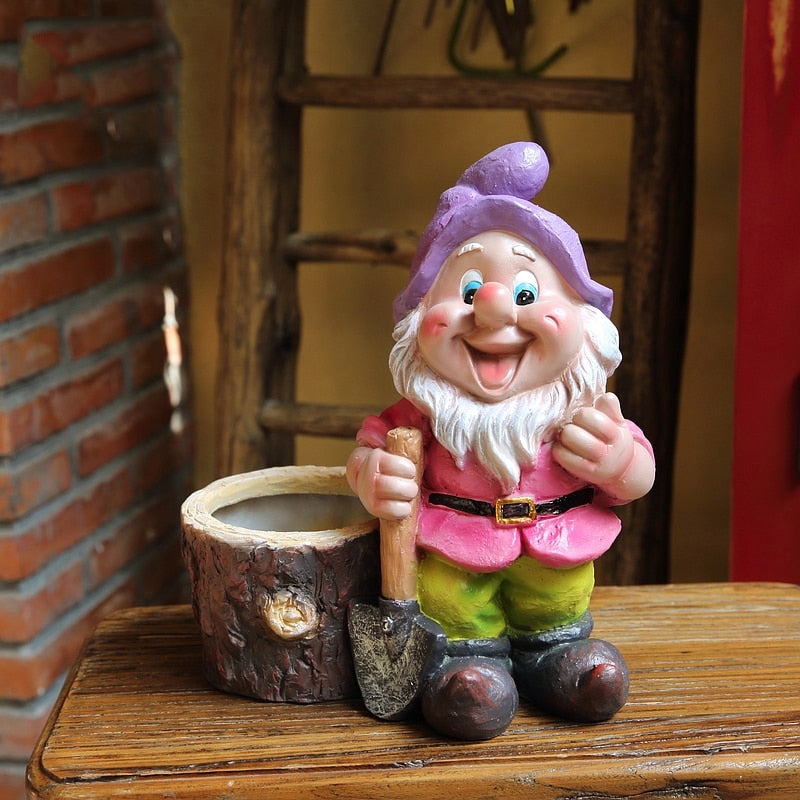 Country Gnome with Flower Pot & Shovel Garden Gnome