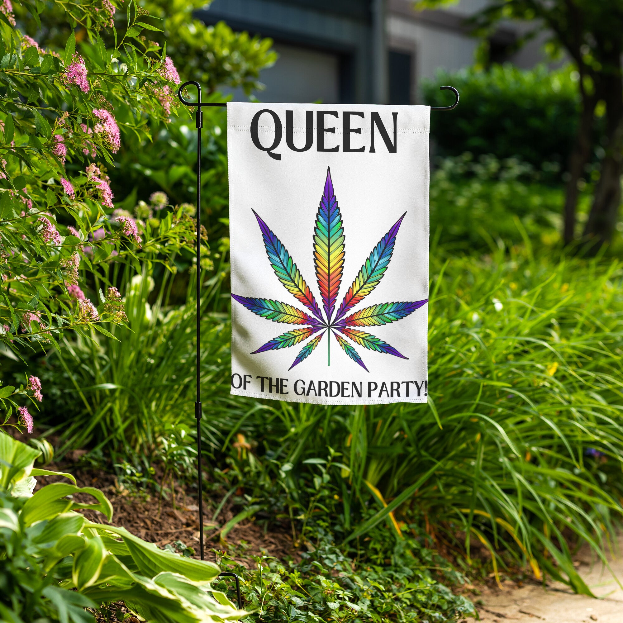 Queen of the Garden Party 420 Weed Garden Flag Funny Gardening Gift stand