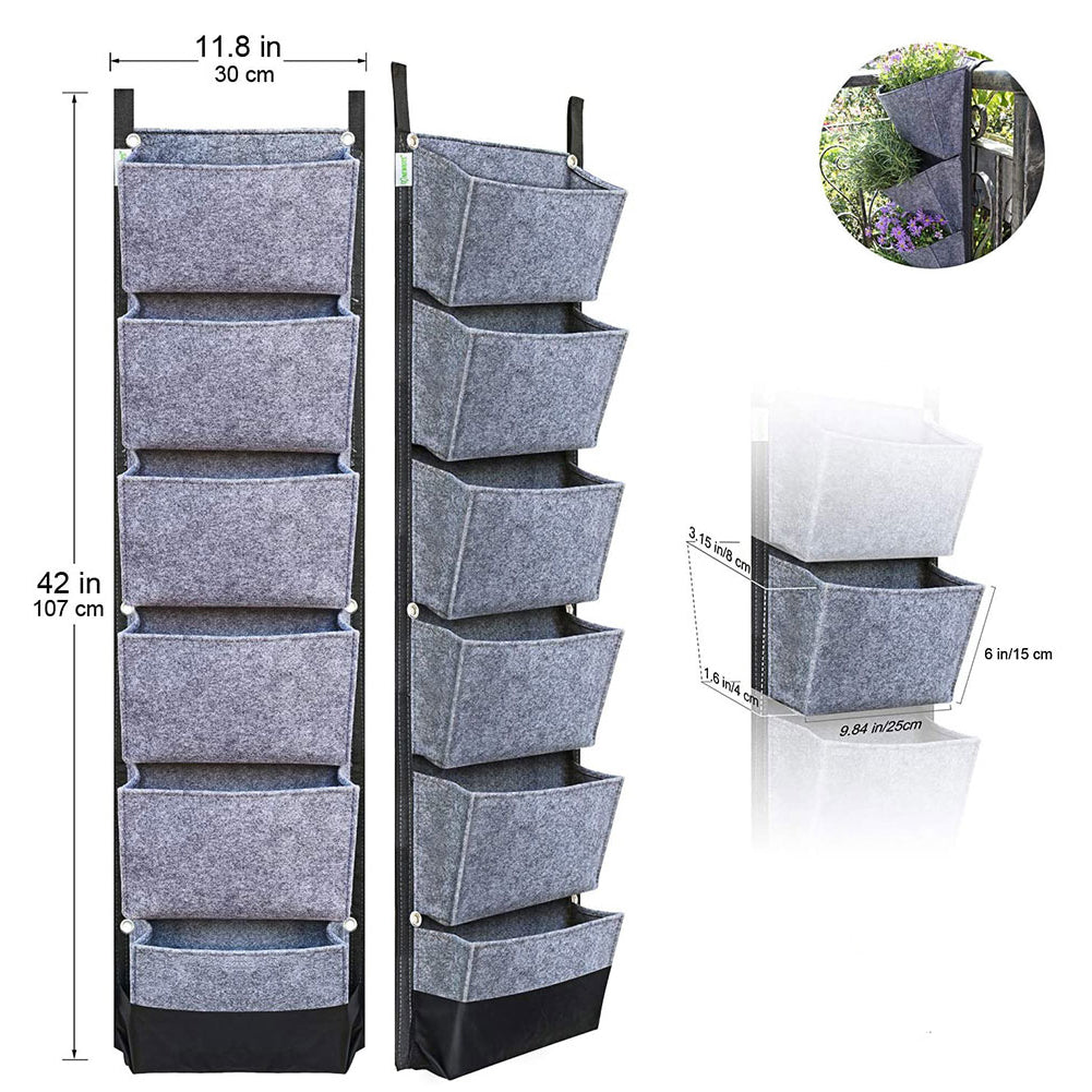 6 Pockets Vertical Grow Bags Hanging Wall Planting Bags Vegetable Flower Growing Container Planter Gardening Aeration Felt Pots