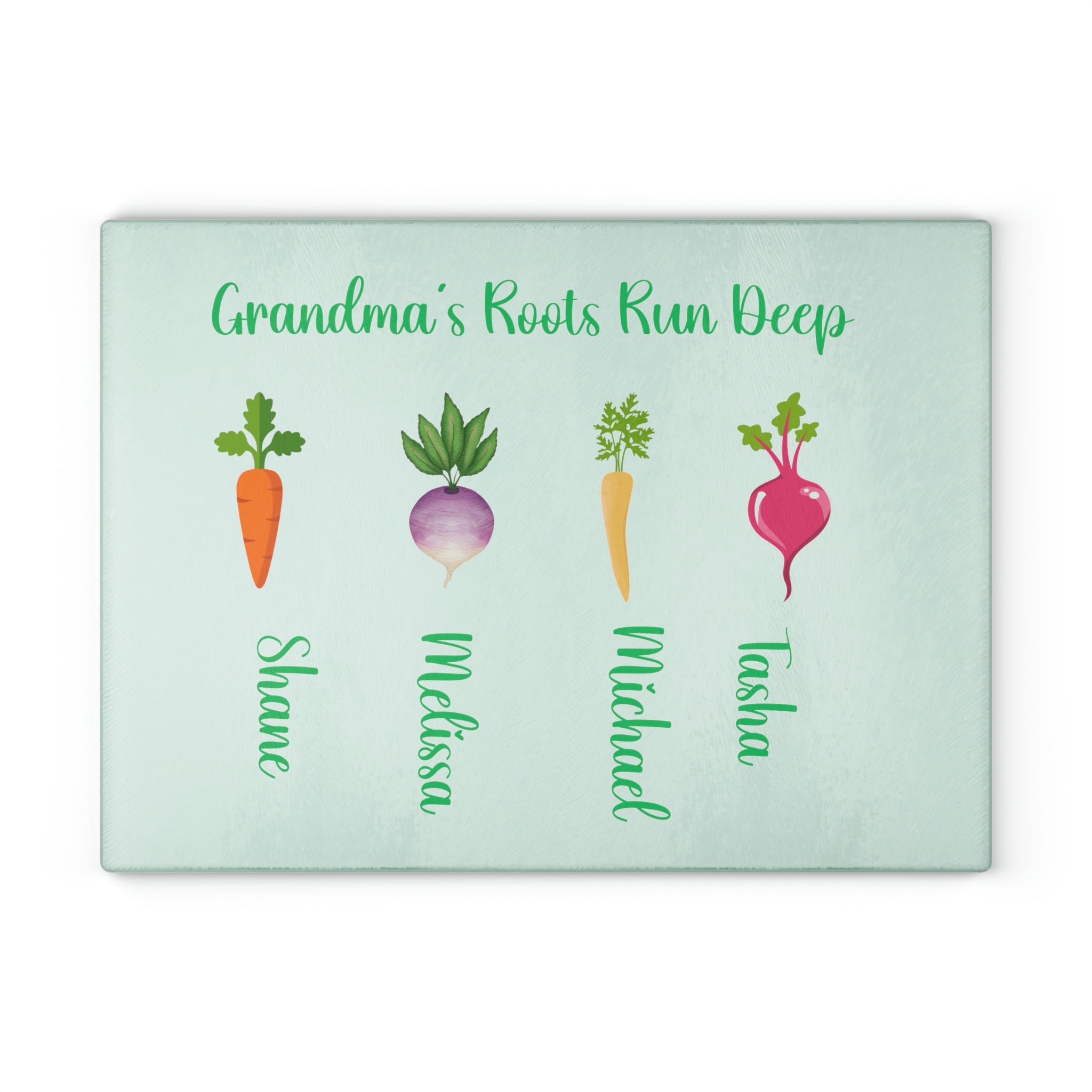 Grandma's Roots Run Deep Personalized Glass Cutting Board with Grandkids' Names