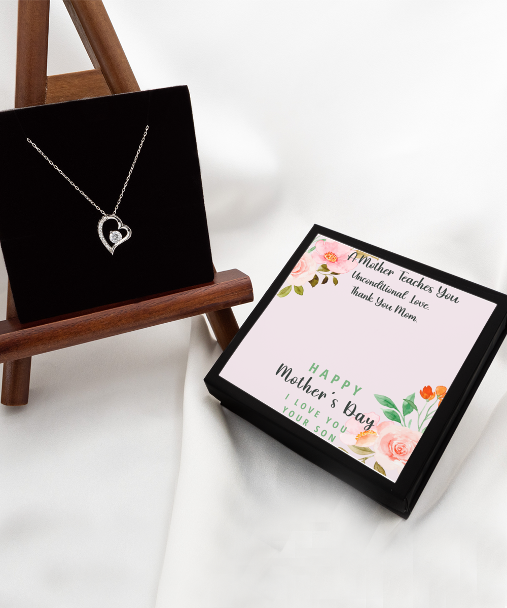 Heart Solitaire Necklace To Mom From Son, Message Card Necklace, Mom Jewelry, To Mom From Son Gifts, Custom Mother's Day Gifts