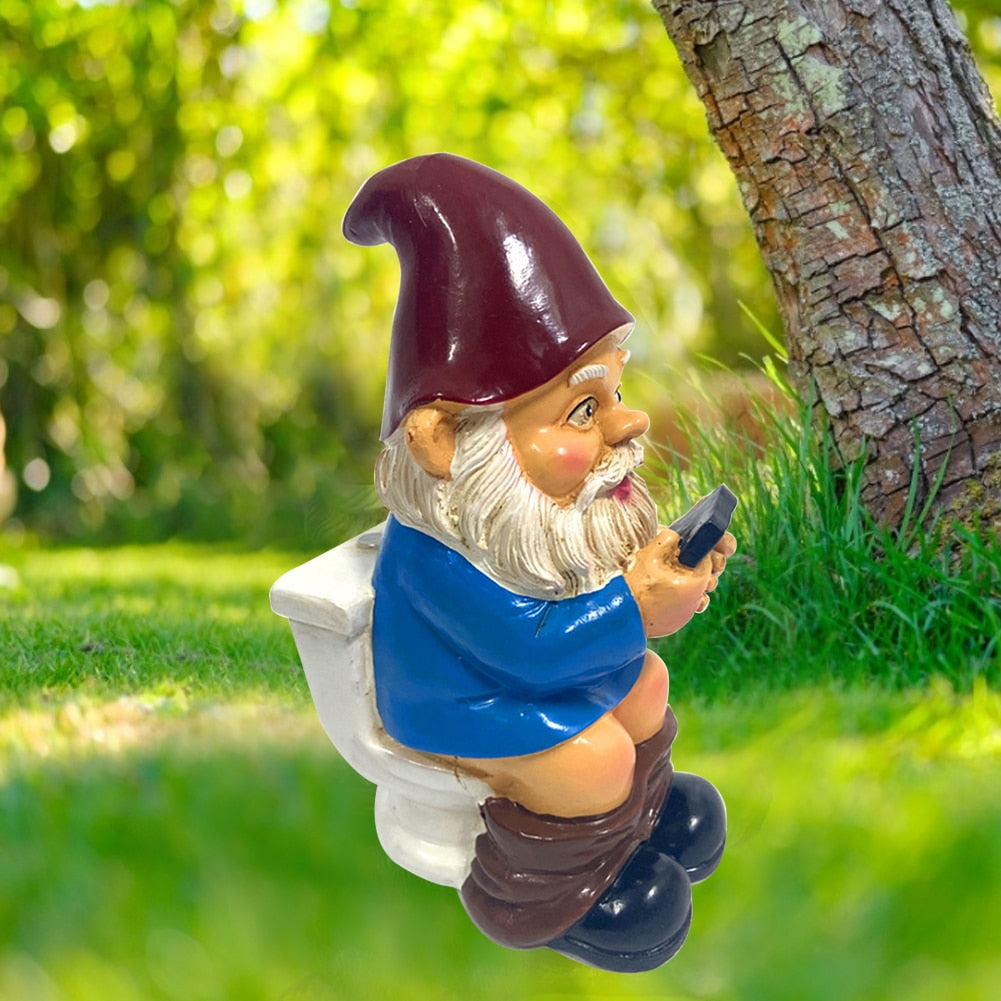 Naughty Garden Gnome On The Toilet With Cell Phone Garden Decor.