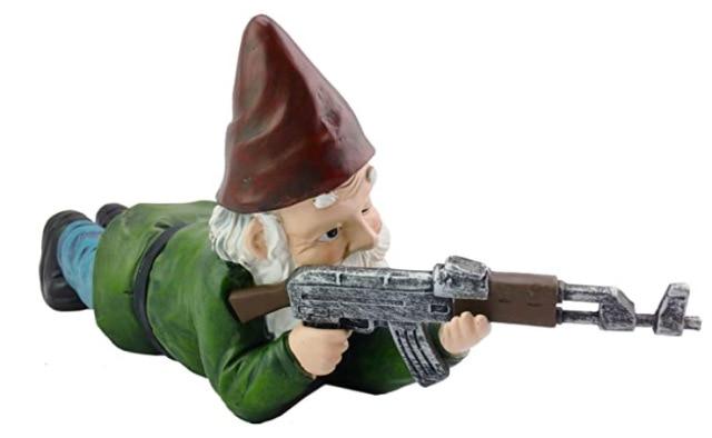 Hunting Military Gnome With Gun Garden Decor Statues.