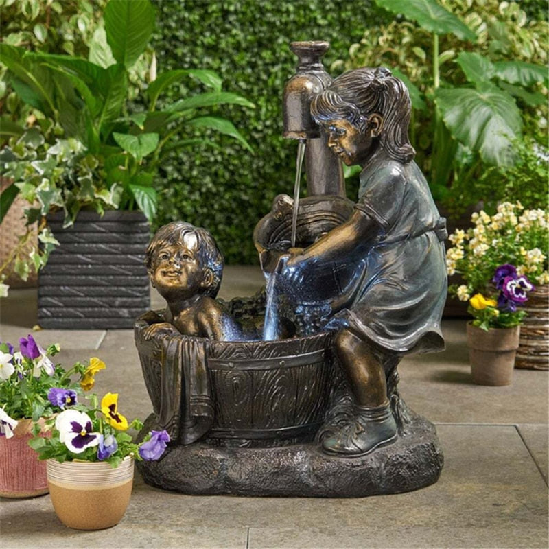 Girl and Boy Garden Statue, Kids Playing Figure Resin Sculpture Yard Art Garden Decoration.