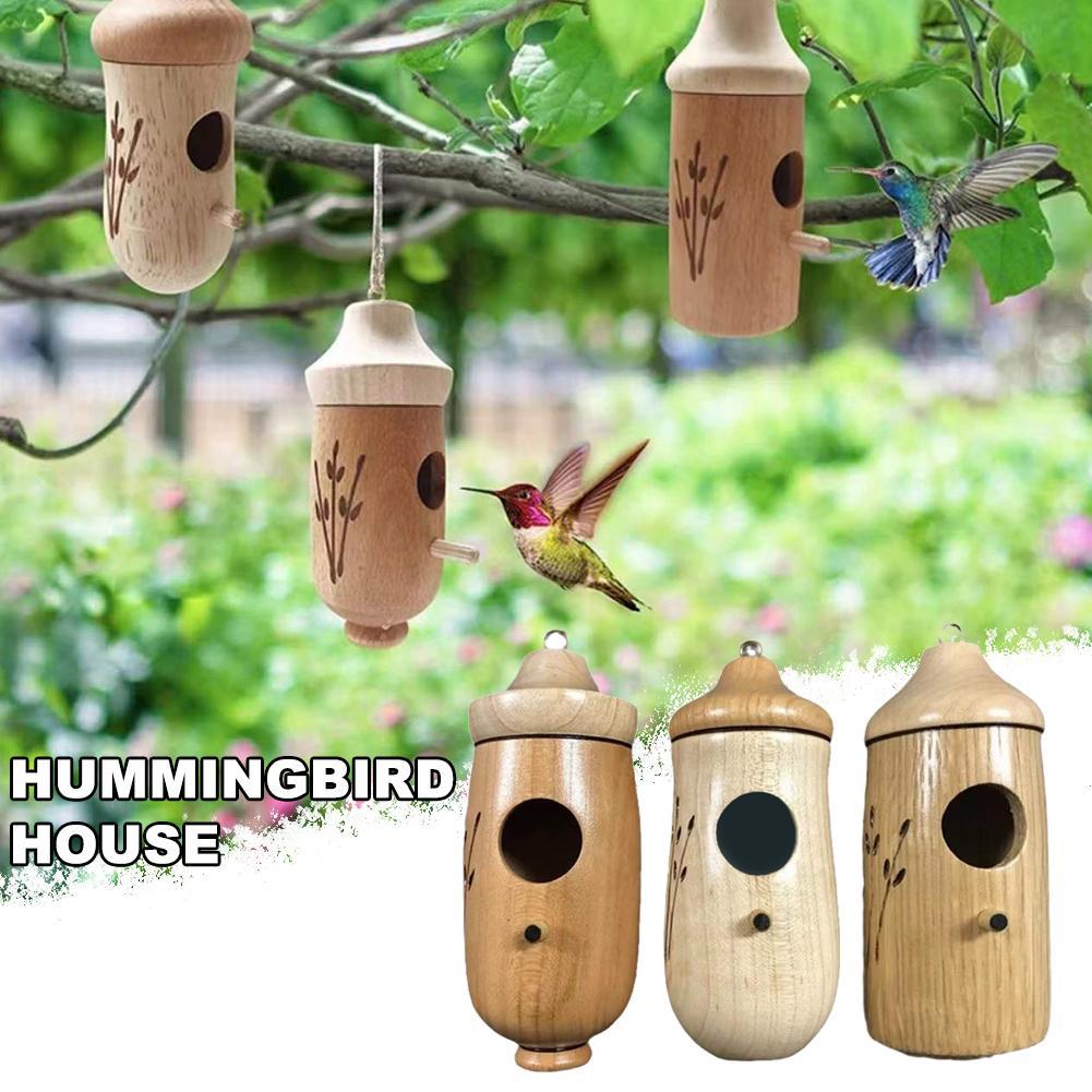Wooden Bird Feeders Hanging Hummingbird House Nest